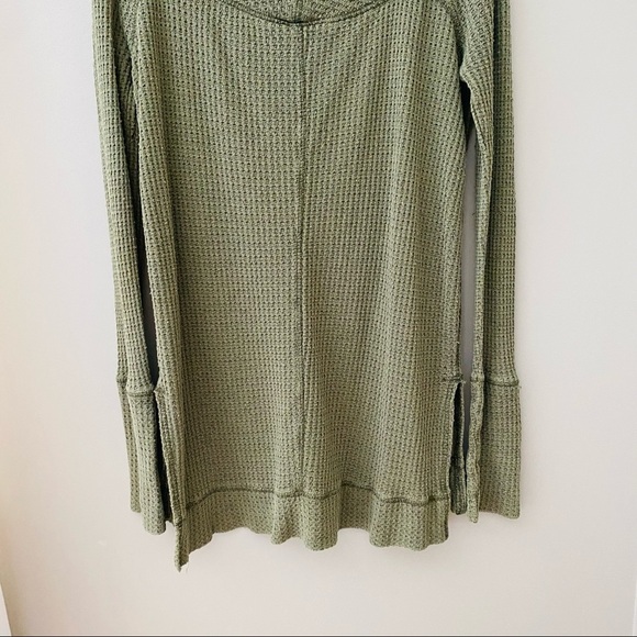 Free People Waffle Knit Split Hem Tunic Top Green Sz Medium - Picture 8 of 8